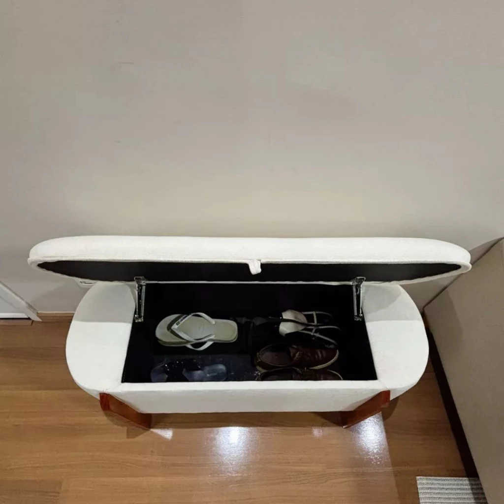 Recamier Boucle Calçadeira Sapateira Escritório Quarto Armazenamento Bau Estofado Minimalista Modern — foto 3 de 3