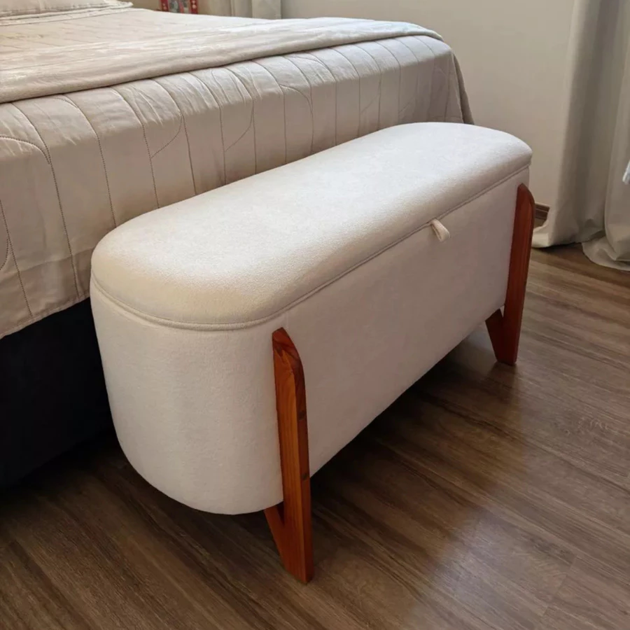Recamier Boucle Calçadeira Sapateira Escritório Quarto Armazenamento Bau Estofado Minimalista Modern