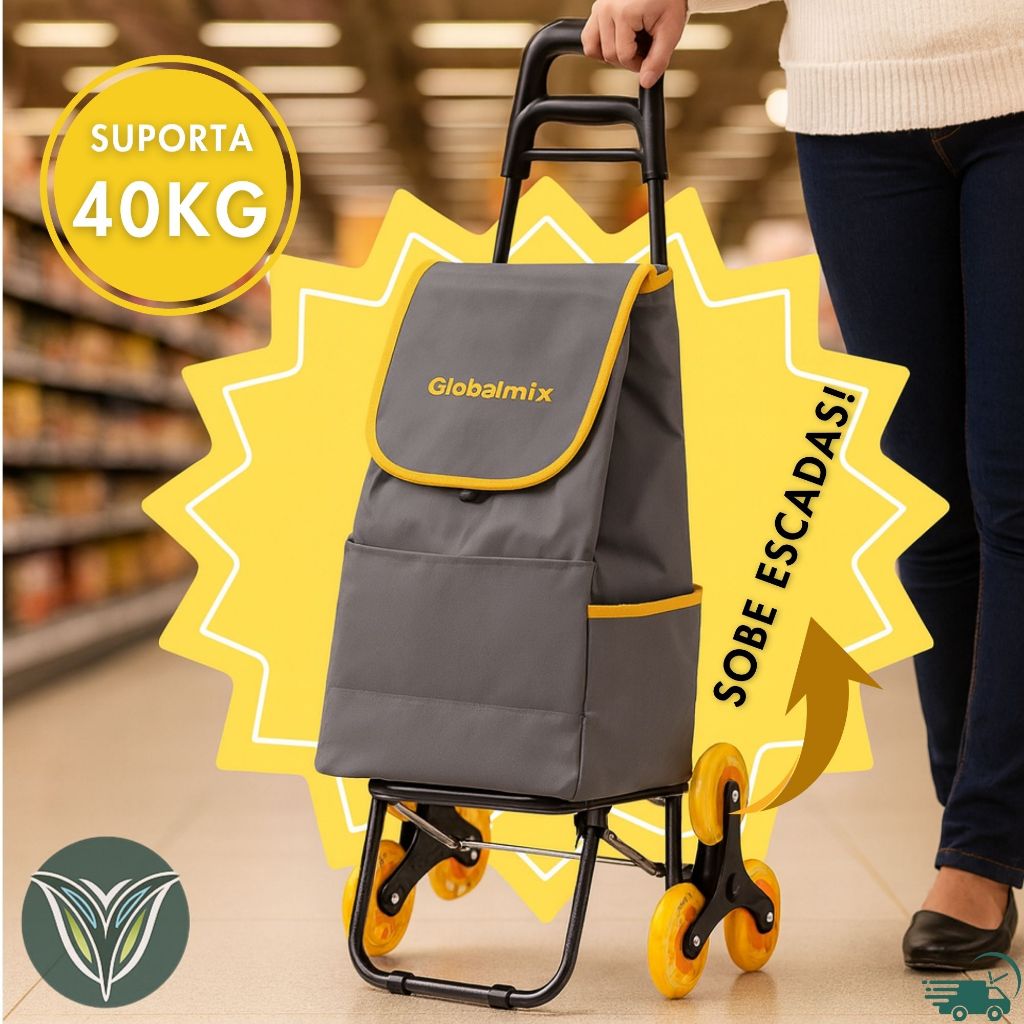 Carrinho de Carga Compras Feira com 3 Rodas - Sobe Escada Sacola para ...