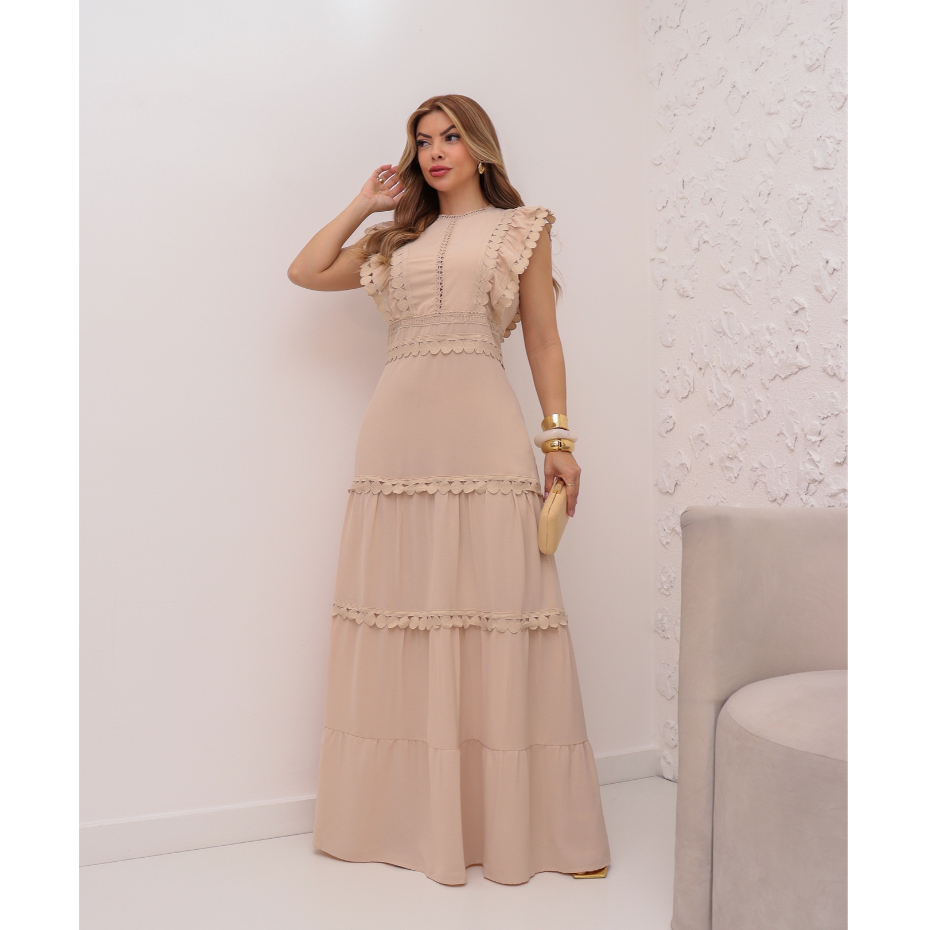 Vestido Longo Feminino Elegante Festa Casamento Liso Verão Evangélico ...