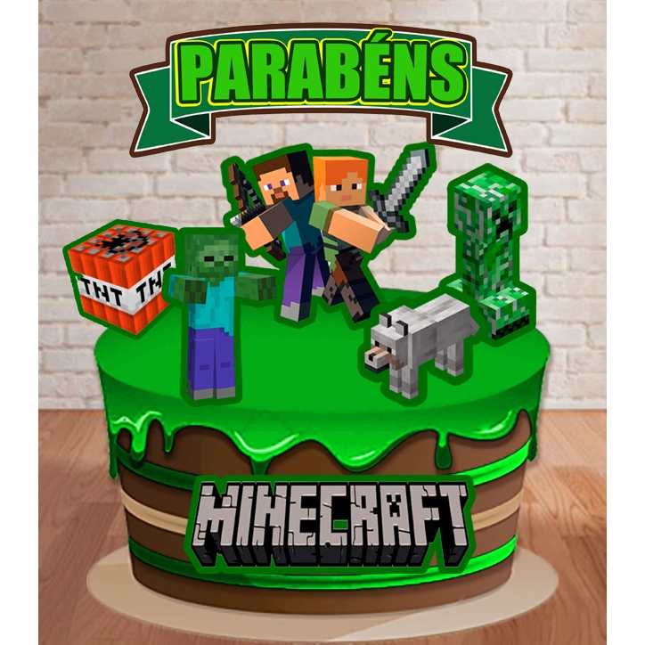 Topo Topper Enfeite de Bolo Mêsversário Aniversário - Minecraft - Steve ...