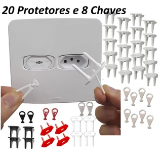 20 Protetores de Tomada + 8 Chaves Segurança Bebê Antichoque em Oferta na Shopee