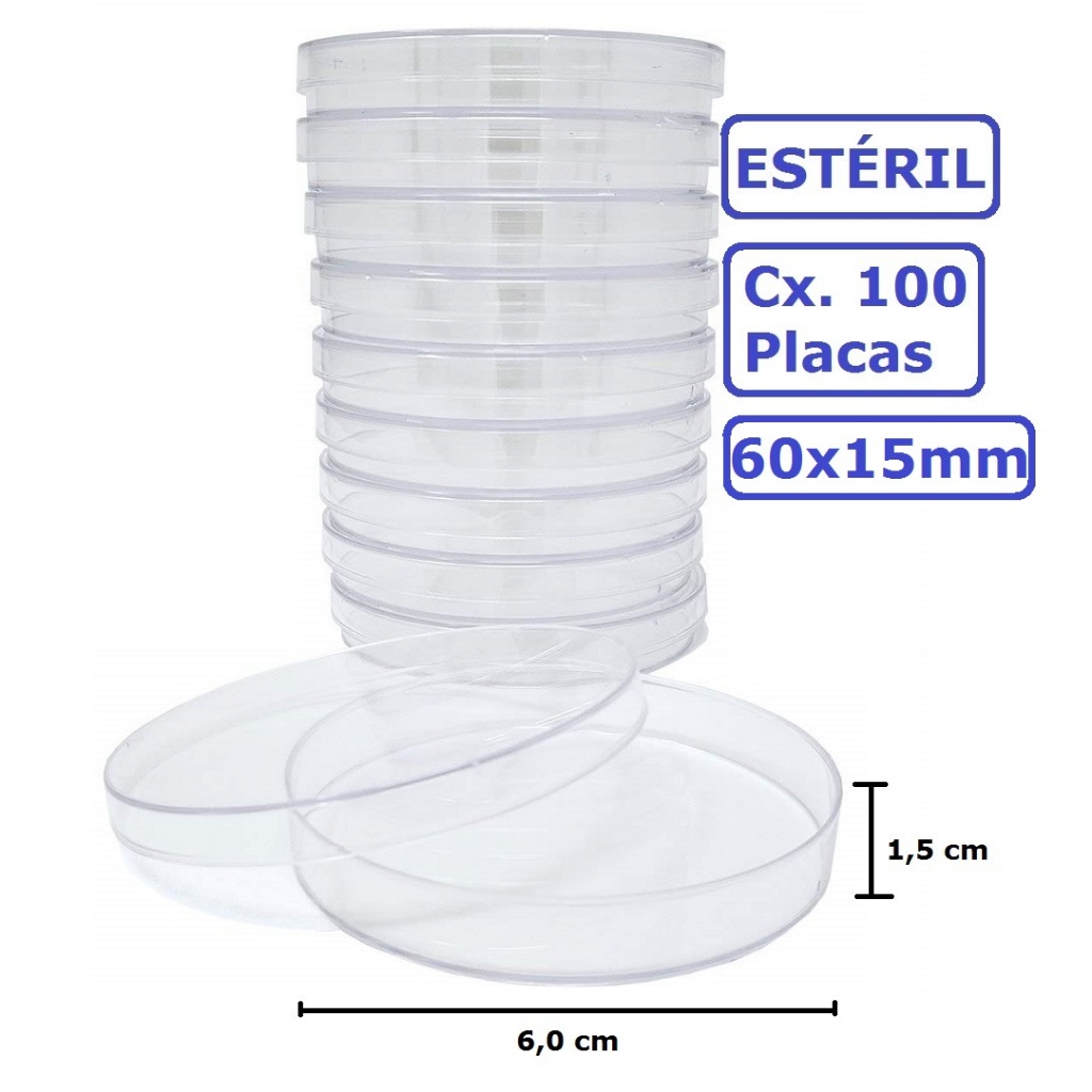 Placa De Petri 60x15 Estéril Descartável 60x15mm Pacote 100 Placas ...