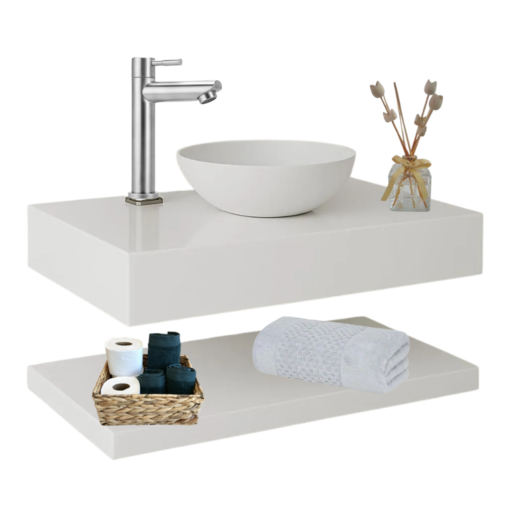 Pia Bancada Em Porcelanato 60X40cm Para Cuba De Sobrepor Com Prateleira ...