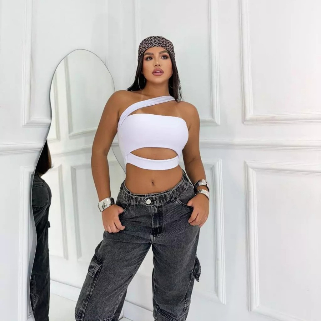 Cropped Níquel Faixa Transversal Com Bojo Moda Gringa Verão cropt ...