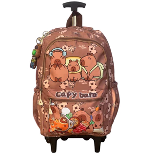 mochila com rodinha capivara com chaveiro volta as aulas