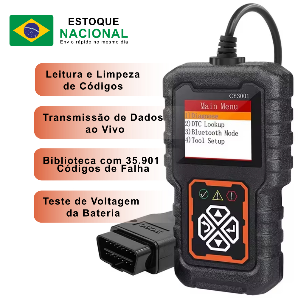 Scanner OBD II Universal CY3001 – Ler e Limpar Códigos de Falha ...