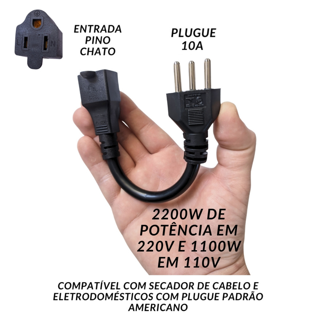Adaptador Tomada Americana Pino Chato Para Plugue 10a Brasil | Shopee ...