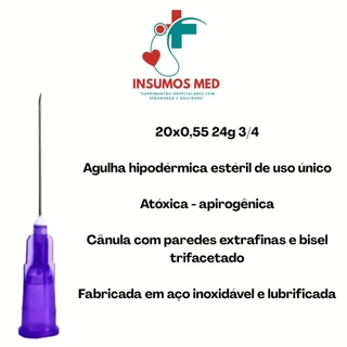 Agulha Hipodérmica Descartável Medix 20x0,55mm 24G - Caixa com 100 un Roxa
