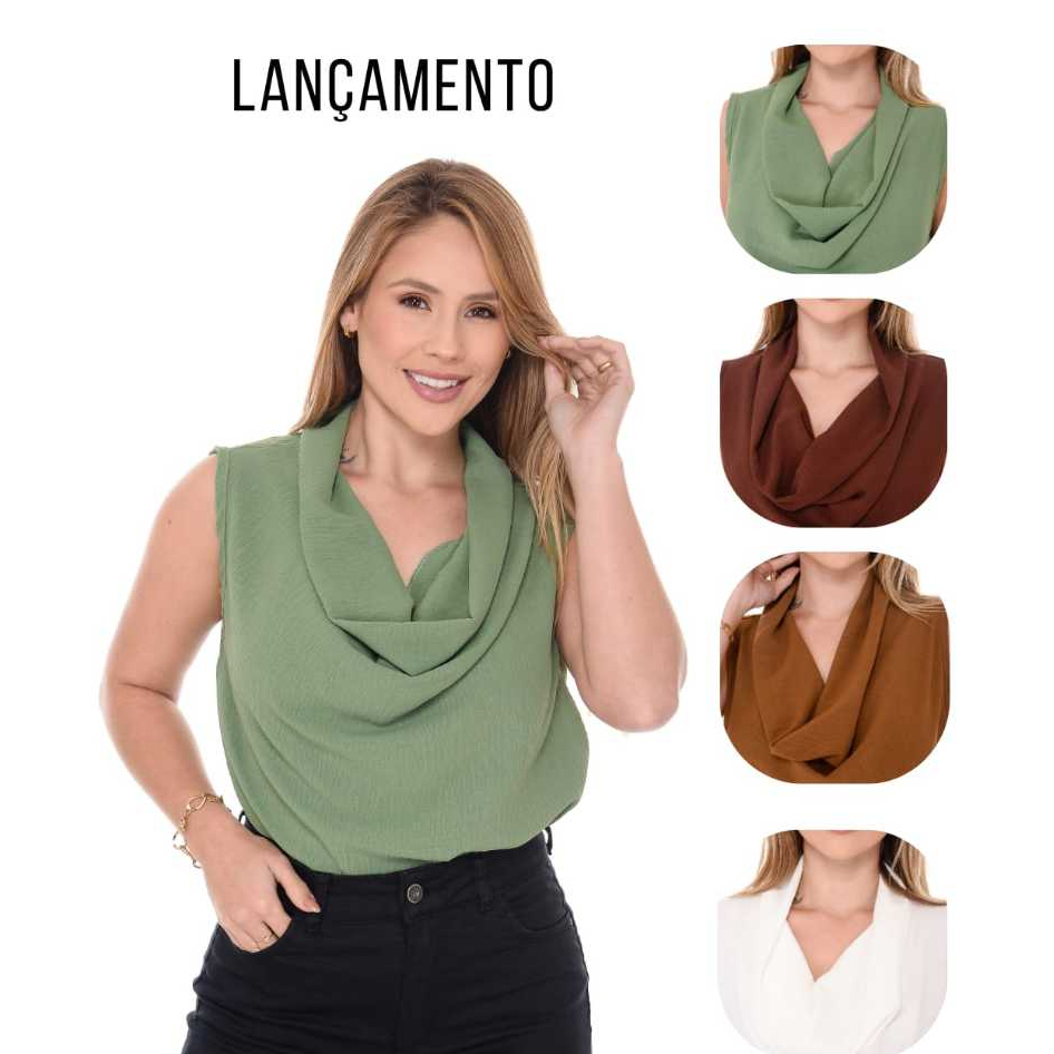 Blusa Feminina Regata Social Gola Boba Elegante Soltinha Moda - Duna ...