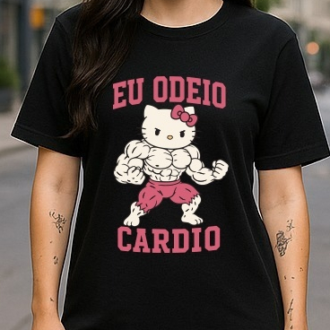 Camiseta Hello Kitty Oversized De Treino Feminina Blusa Crossfit Corrida Oversize