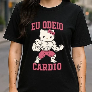 Camiseta Hello Kitty Oversized De Treino Feminina Blusa Crossfit Corrida Oversize
