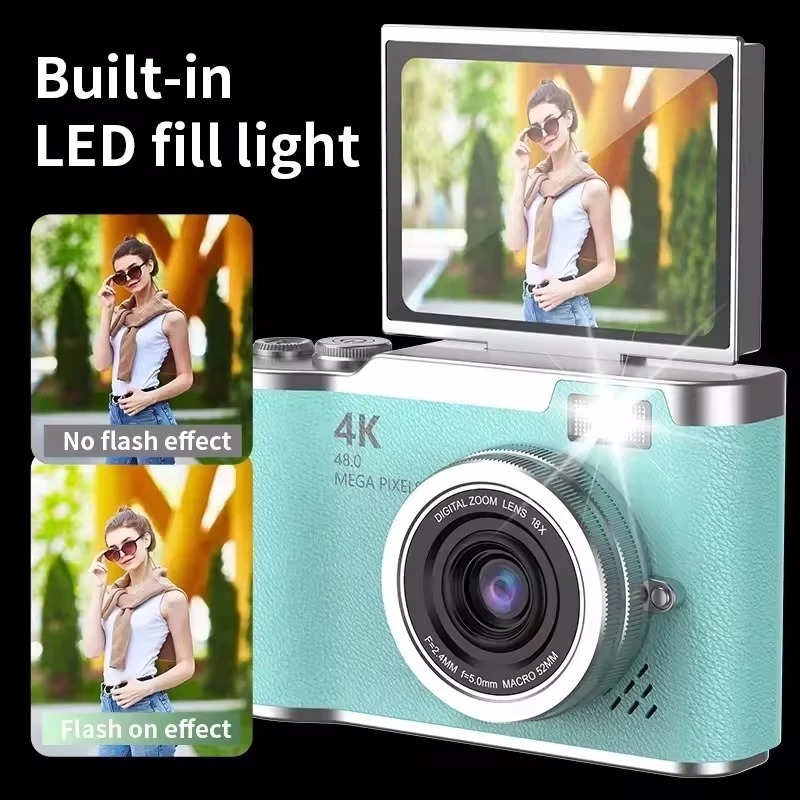Câmera digital CCD 8X com zoom, tela de 2,4 LED, funções de flip