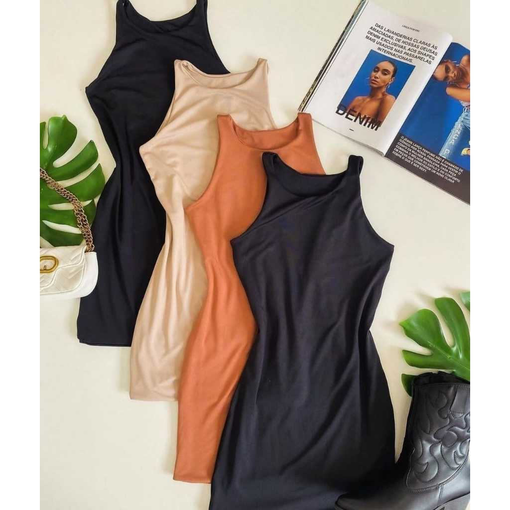 Vestido Regata Básico Tubinho Colado Tecido Suplex Sem Bojo