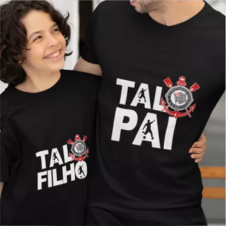 Camisetas Pretas Futebol Tal Pai e Tal Filho | Escolha o Escudo do Seu Time, Estampa Somente Na Frente