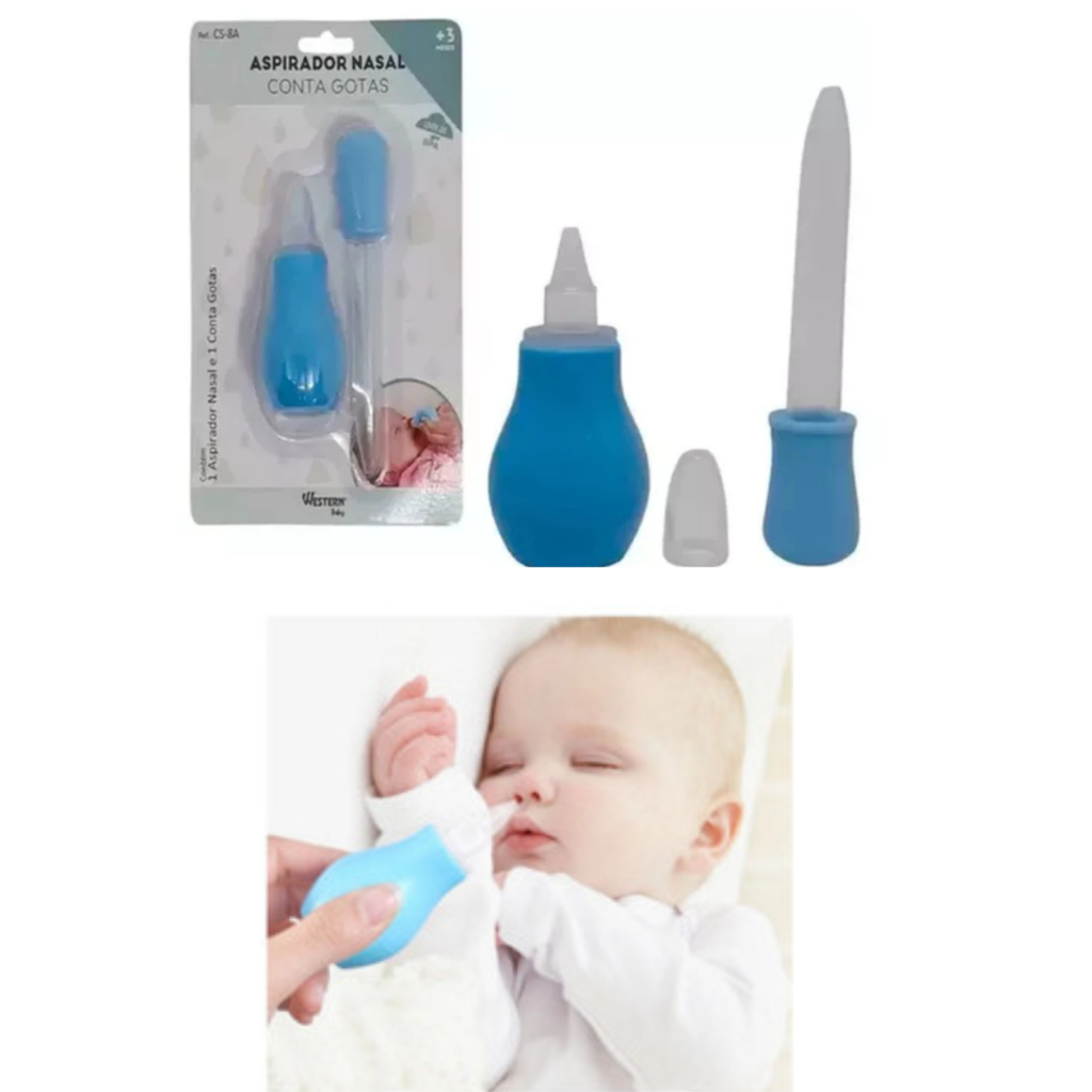 Aspirador c/ Conta-Gotas Suave Higiene Nasal p/ bebê Recém Nascido ...