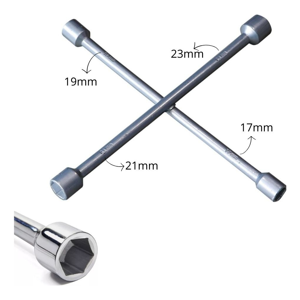 Chave de Roda Tipo Cruz 3 Bocas 17 x 19 x 21 mm e 1 Espátula - Starfer 03201813