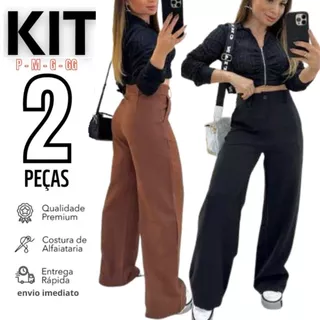 Kit 2 Calça Alfaiataria PREMIUM Cintura Alta Com Bolso PROMOÇÃO em Oferta na Shopee
