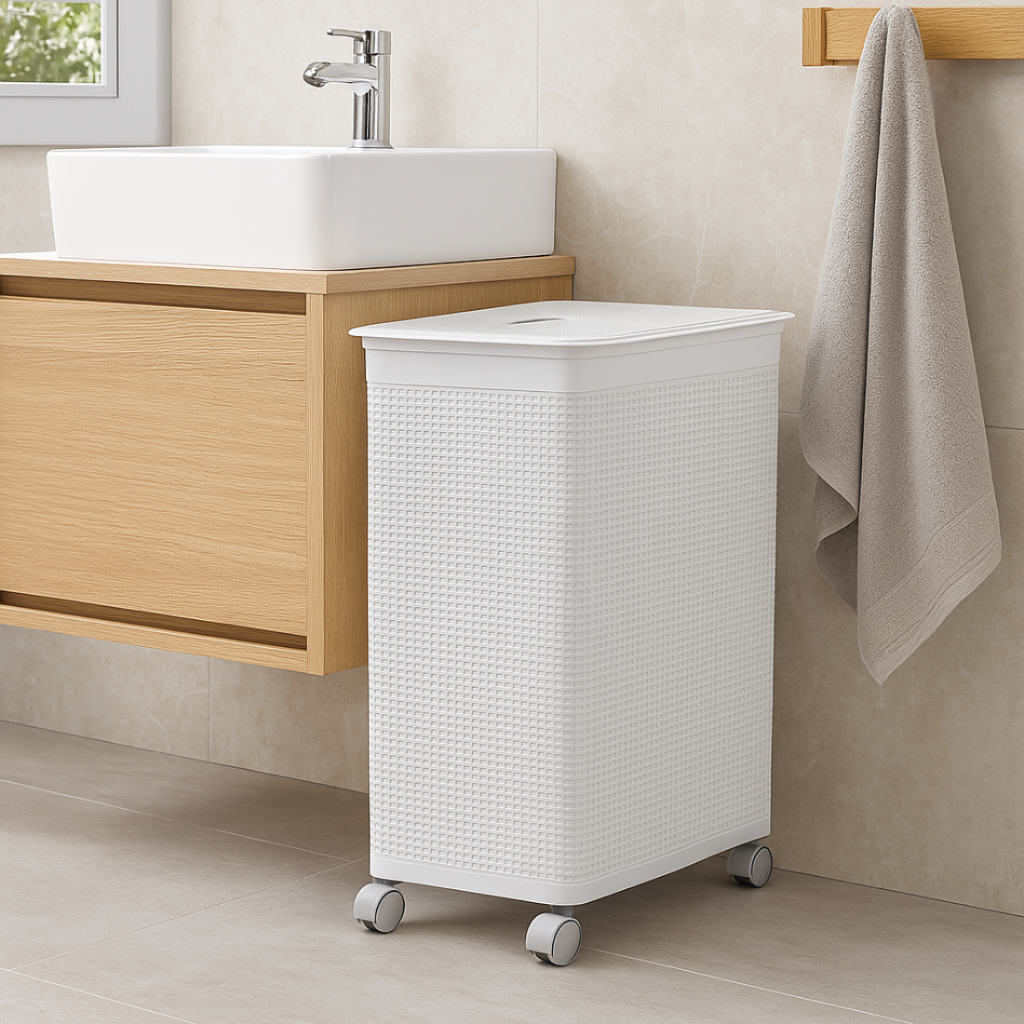 Cesto Organizador Rattan com Rodas Roupeiro 50L Niquelart N625