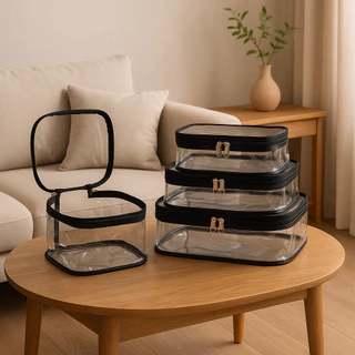 kit 3 Nécessaires cristal organizadora kit higiene kit maquiagem  kit viagem avião em Oferta na Shopee