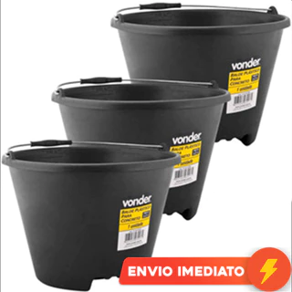 Kit 3 Balde Plástico Extraforte Medidor Reforçado Para Concreto Casa Construção Com Alça 12L