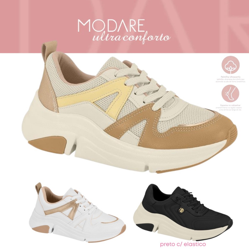 Tenis Feminino Modare Original Confort Chunky Ultra Leve Com Palmilha ...