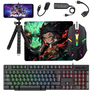 Kit Mobilador Completo 6 itens Teclado Mouse Gamer Rgb Mouse Pad Hub Tripe Otg Micro e Tipo c em Oferta na Shopee