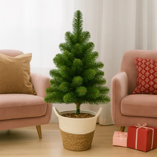 Árvore De Natal Decoração De Natal Pinheiro Tradicional Verde Cheia Com Cesto Artesanal Kit Enfeite Natal
