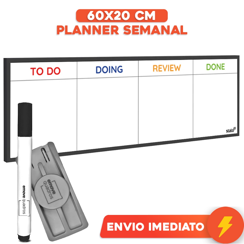 Planner Organizador Quadro De Tarefas Lousa 60x20cm + Caneta Marcador Com Apagador Com Deposito