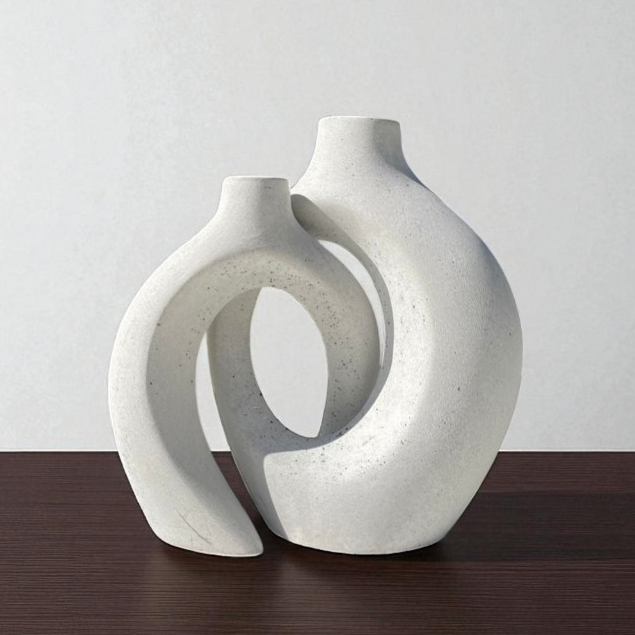 Foto de Dupla de Vasos Mônaco De Encaixe Gesso e Cimento – Decoração Moderna Sala Quarto Escritório
