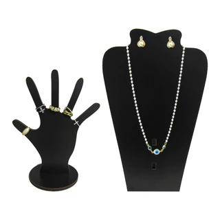 Kit Expositor Porta Colares Anel Bijuterias Jóias MDF Preto Organizador de Mesa e Vitrine