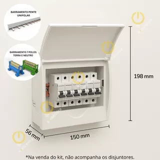 Kit Quadro Caixa de Embutir para 6 disjuntores com Barramentos