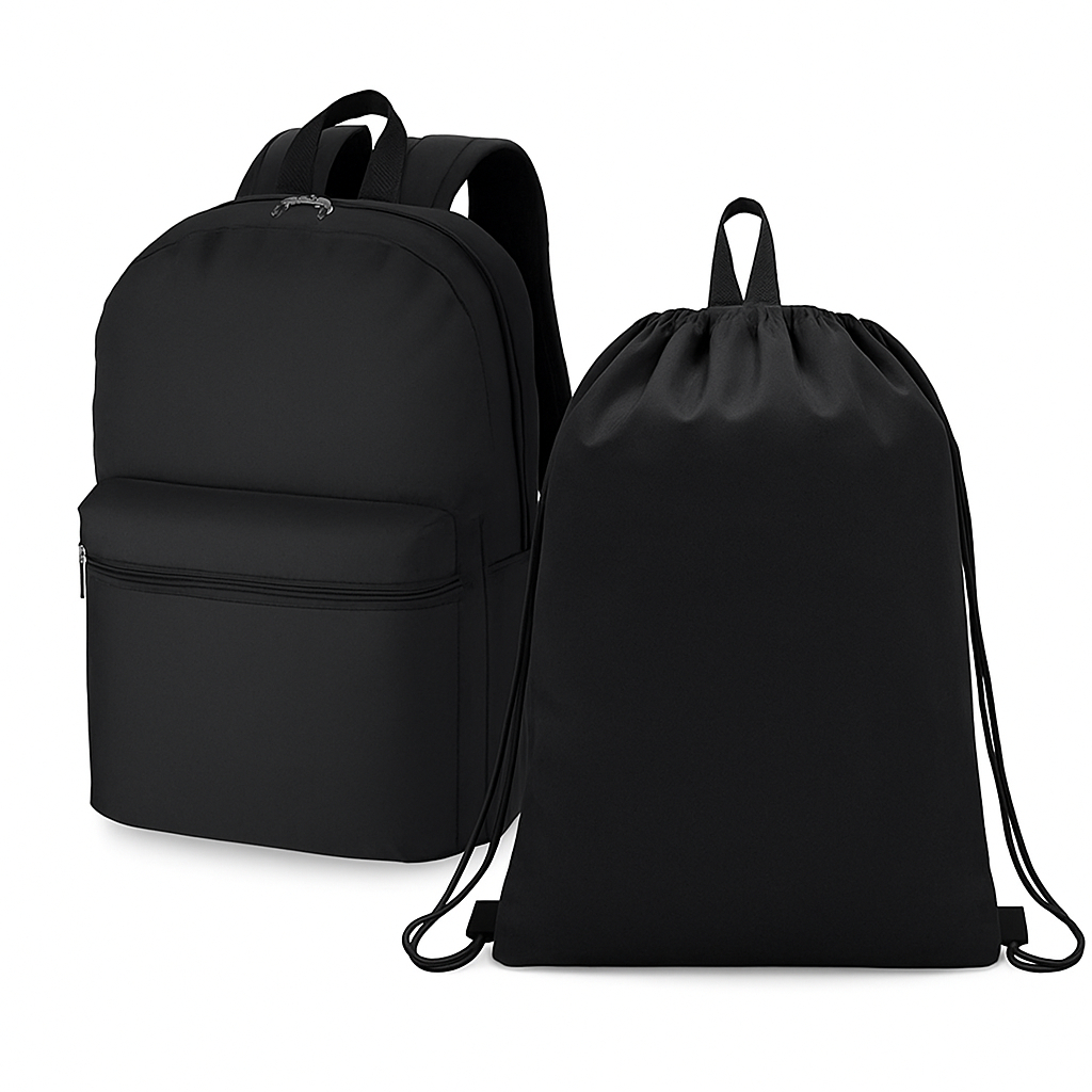 Kit Mochila + Saco Mochila Preta | Escola, Academia, Trabalho, Viagens ...