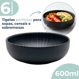 Jogo 6 Tigelas Preto Acetinado Flat Onix Cumbuca Bowl Caldos Sopa Cereais 600ml Oxford em Oferta na Shopee