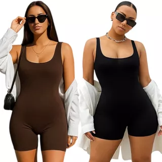 Kit 2 Macaquinho Feminino Fitness Suplex Slim Academia Treino Atividade Física Casual Plus Gestante