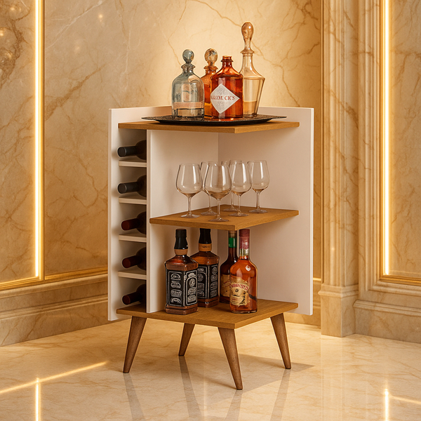 Aparador Adega Bar de Canto Pés Palito Madeira Prateleira Rihanna - Várias Cores - JM Mais Móveis