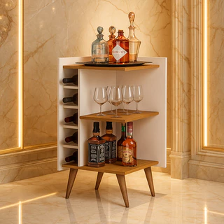 Aparador Adega Bar de Canto Pés Palito Madeira Prateleira Rihanna - Várias Cores - JM Mais Móveis