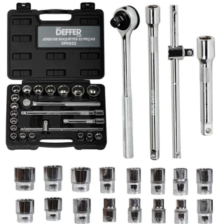Kit de Chave Catraca Profissional Com 22 Soquetes Reversível 1/2 Polegada - DEFFER