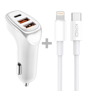 Carregador de celular para carro 38w + cabo para iphone Lightning veicular 3 USB Kaidi Original