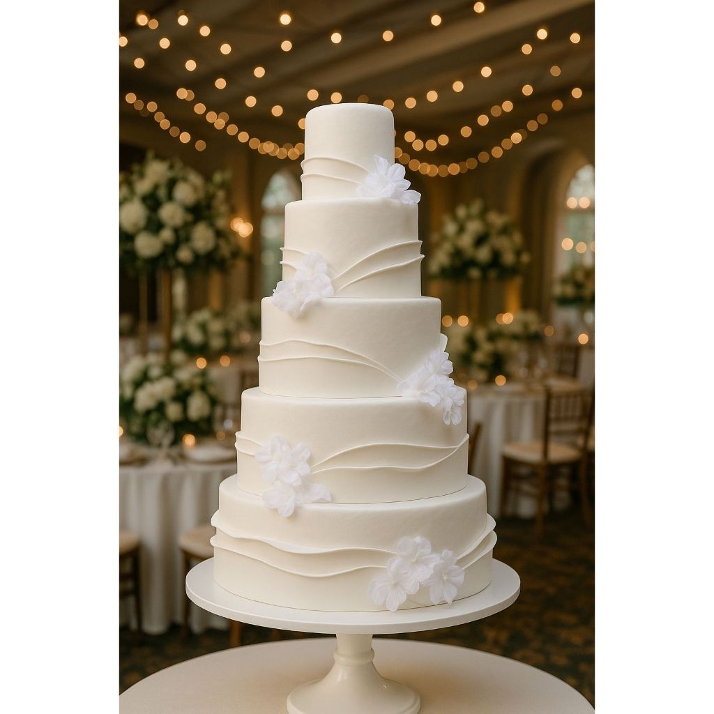 Bolo Fake Casamento Efeito Espatulado Em EVA sem Emendas com Flores Brancas % andares