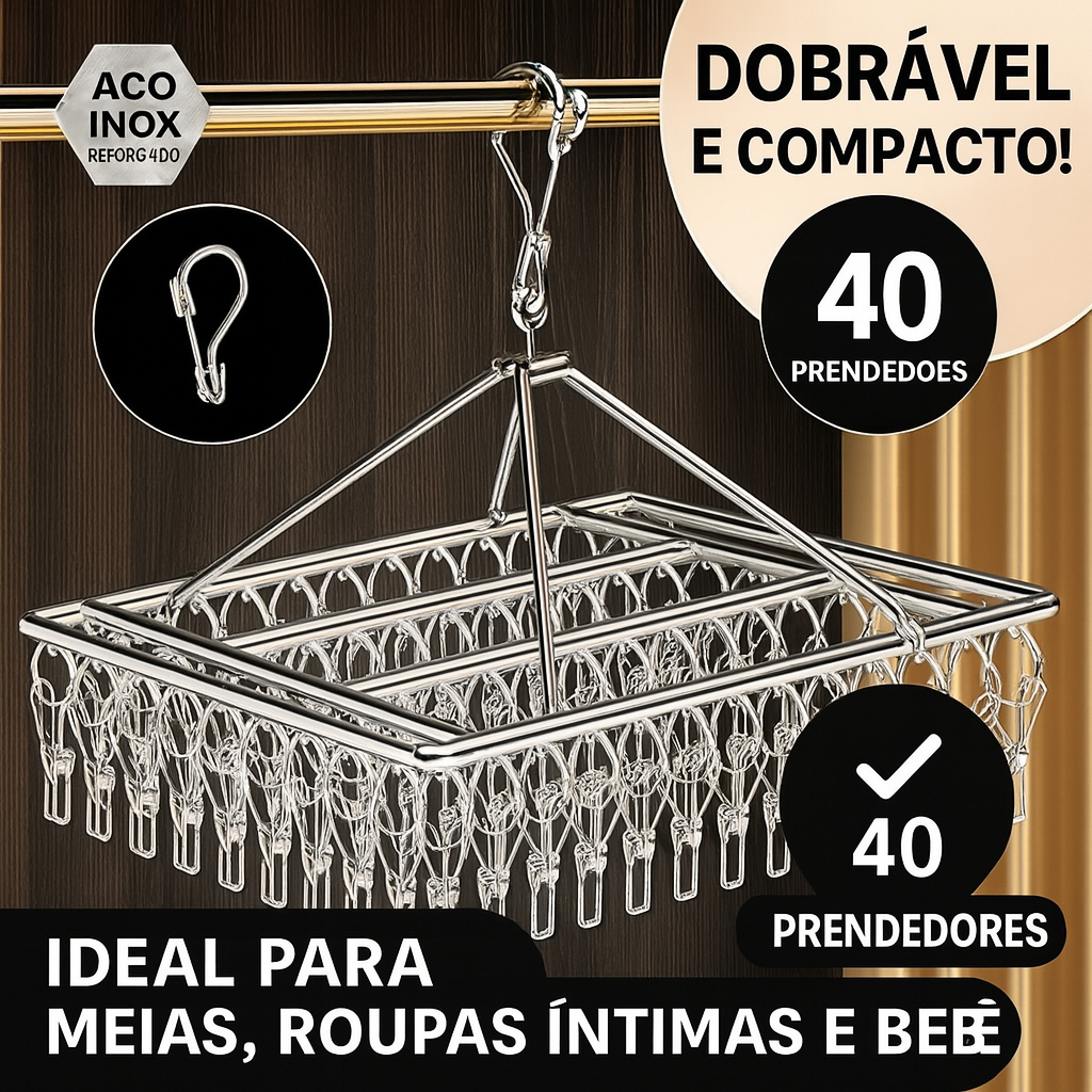 40 Prendedores Inox | Pendurador de Meias, Roupas Íntimas, Bebê - Resistente e Compacto