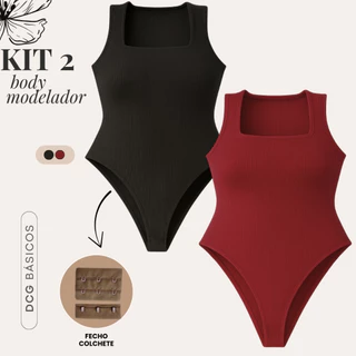 Kit C/ 02 Body Plus Size Regata Feminino Gola Quadrada Afina Cintura Modelador M ao G3 em Oferta na Shopee