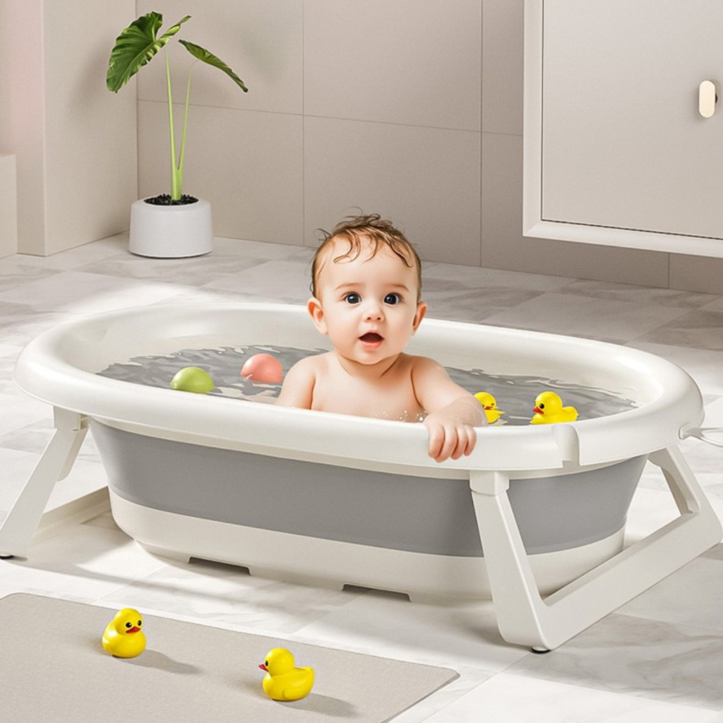 Banheira Para Bebe Dobravel Retratil Banhibaby Cinza Lisa COm Apoio de ...