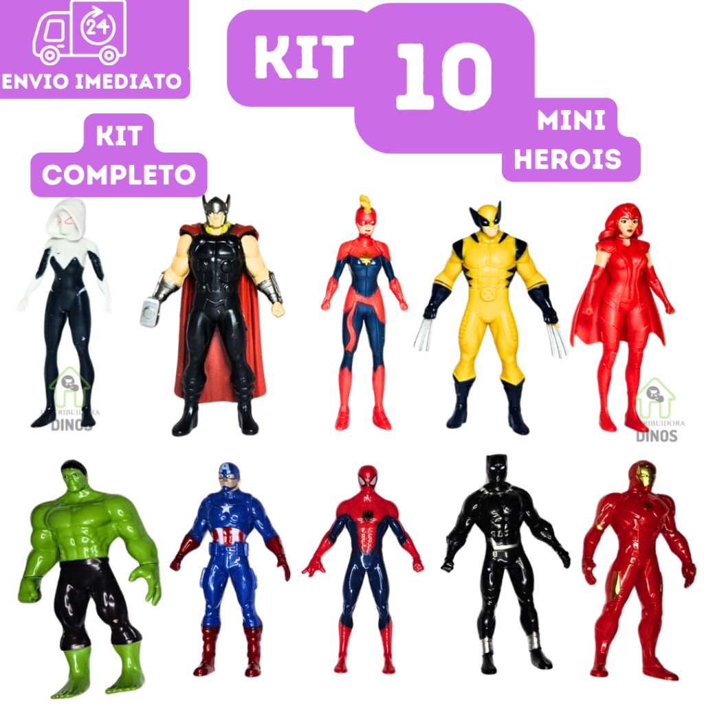 Kit de Bonecos Super Heróis 10 Bonequinhos Colecionáveis Marvel ...