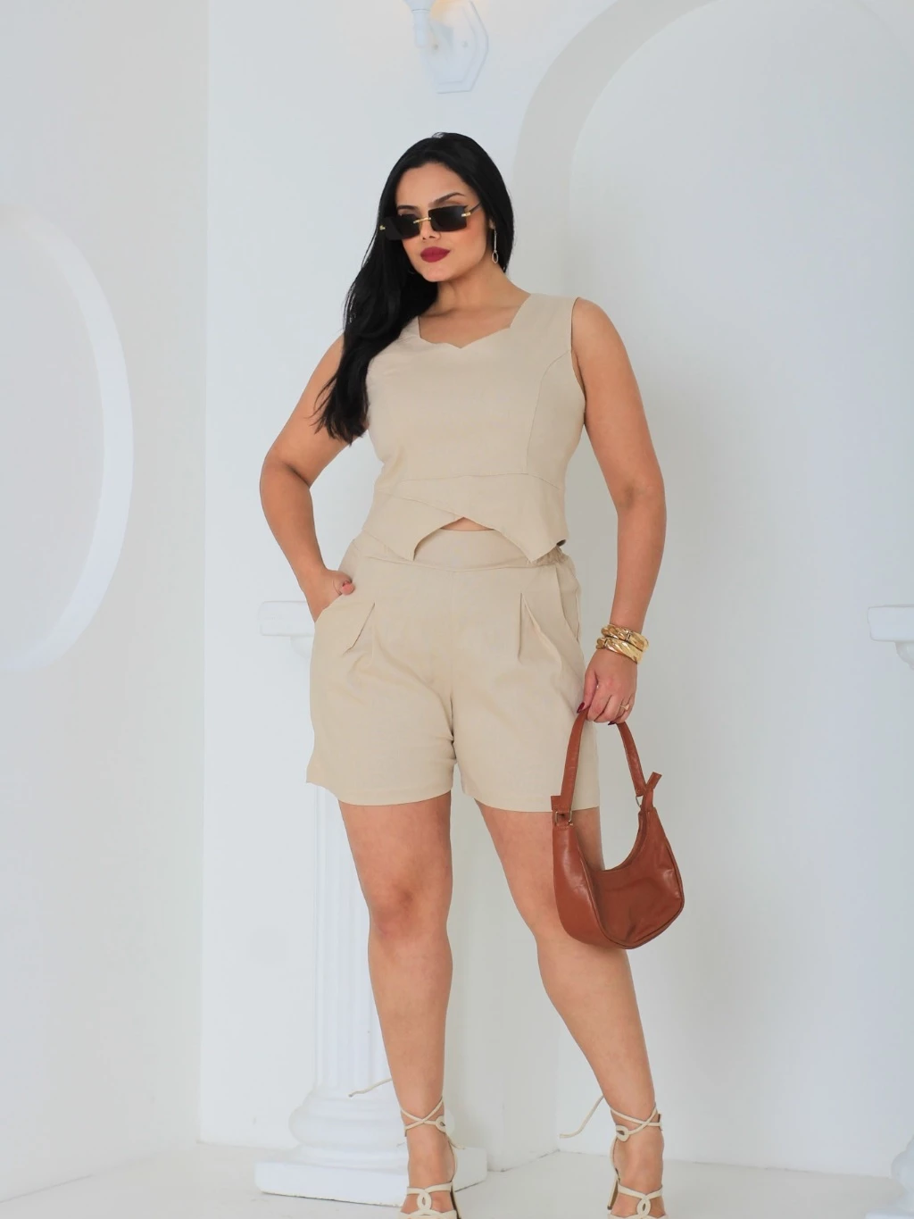 Conjunto Feminino Regata e Short | Tecido Leve, Estiloso e Confortável | Veste 44 a 48