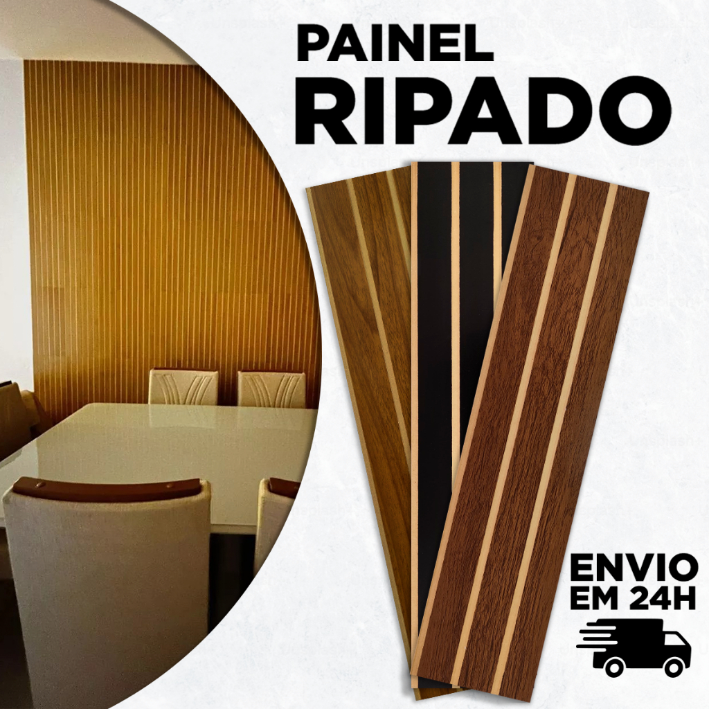 Painel Ripado Autocolante MDF 45x11cm – Kit com 100 Placas para ...