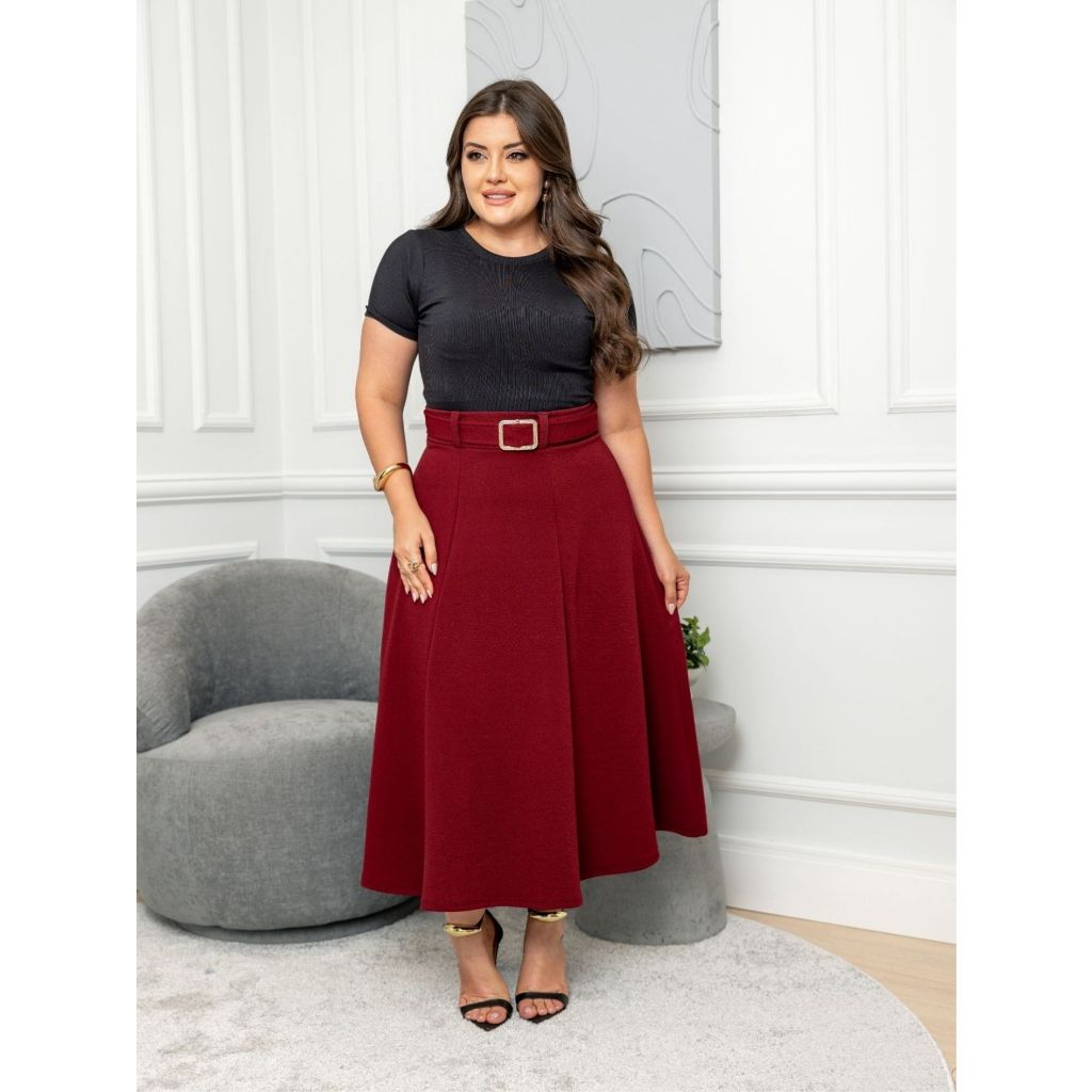 SAIA MIDI COM CINTO DE MALHA CREPE MODA EVANGELICO E FEMENINO | Shopee ...