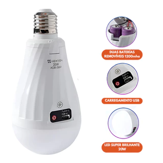 Kit 4 Lâmpada Led 20W de Emergência Recarregável Portátil Camping Pescarias Luz Branca Fria Potente