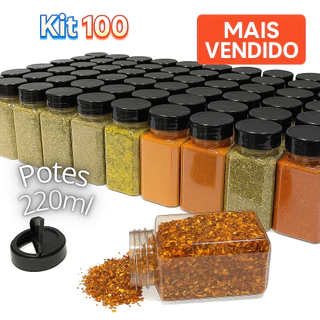 Kit 100 Potes de Tempero 220ml Premium Reforçado | Envio Rápido