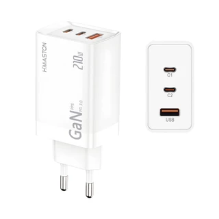 Carregador GaN 210W Turbo USB-C+USB-A 3 Portas Carga Rápida Cor Branco Gan10